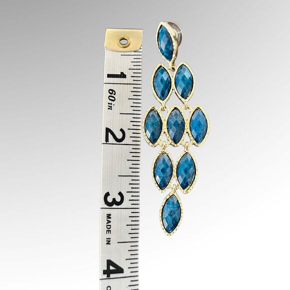 AMRITA SINGH GoldTone Blue Chandelier Dangle Earrings - Picture 3 of 5